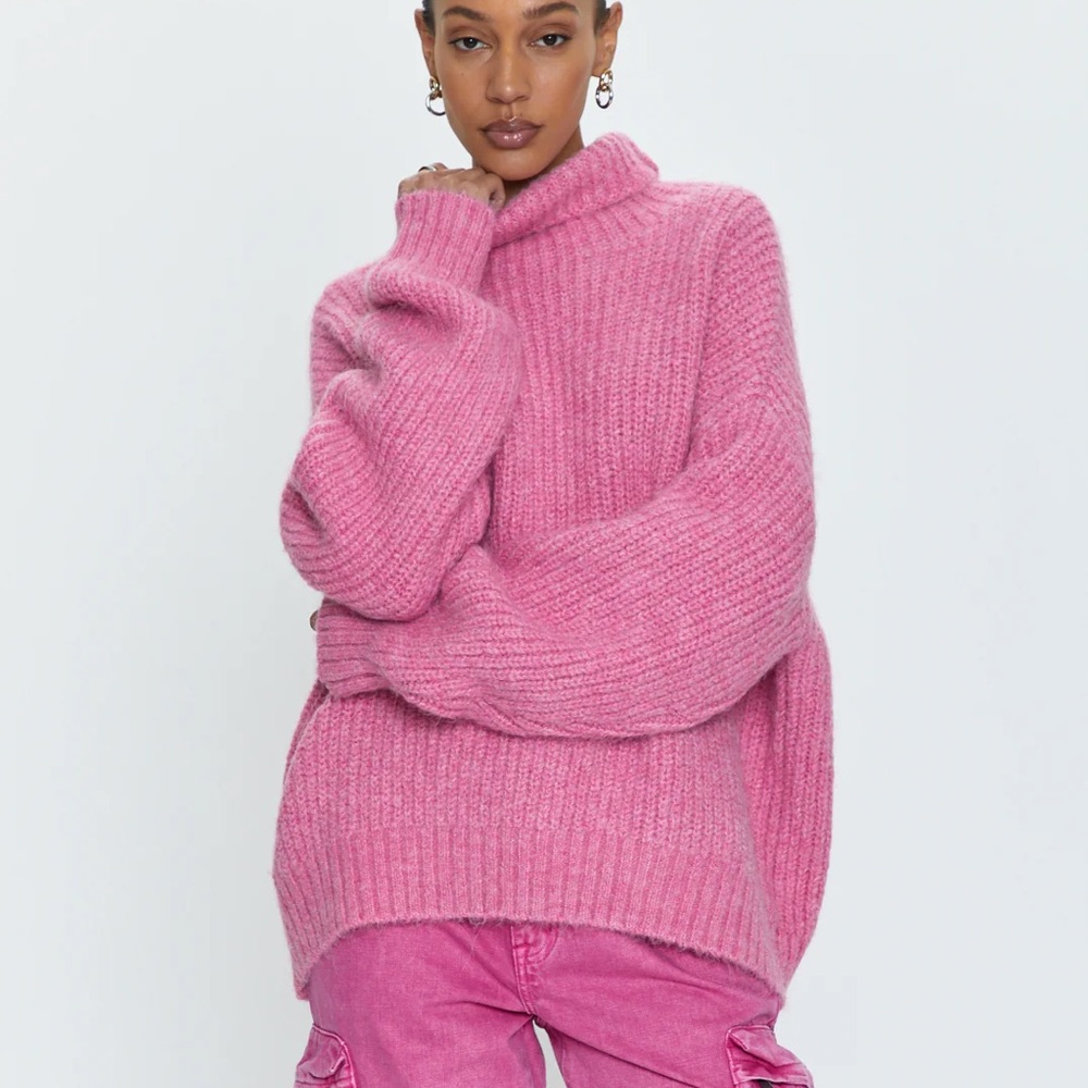 Pistola Pink Chunky Knit Ashley Turtleneck Sweater - Aurora Pink size XL